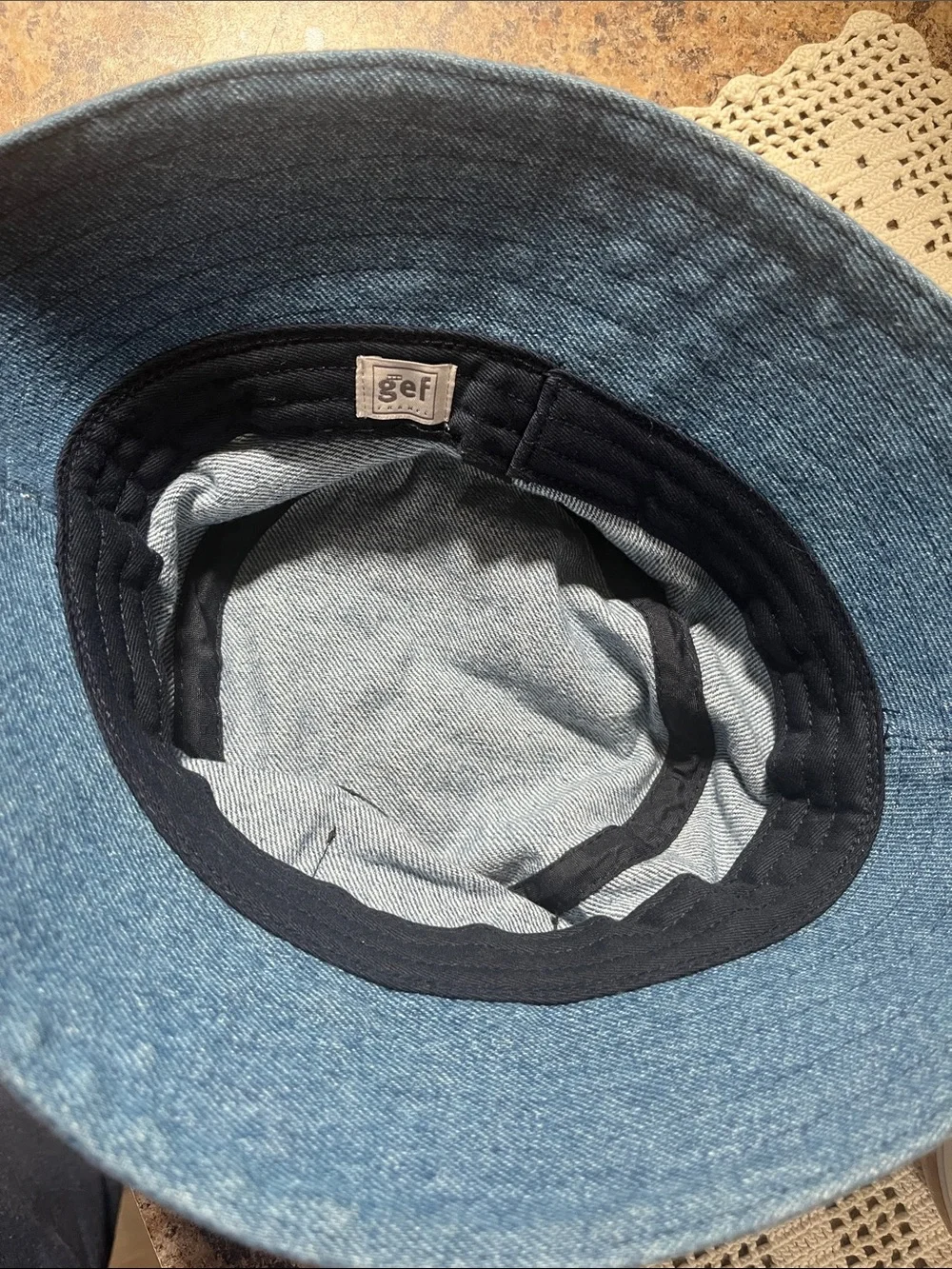 MLM x GEF Blue Denim Bucket Hat with Orange Patch el arte de los suenos new
